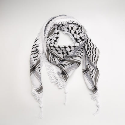 White & Black Palestinian Nabulsi Kuffiya Scarf - Made in Palestine